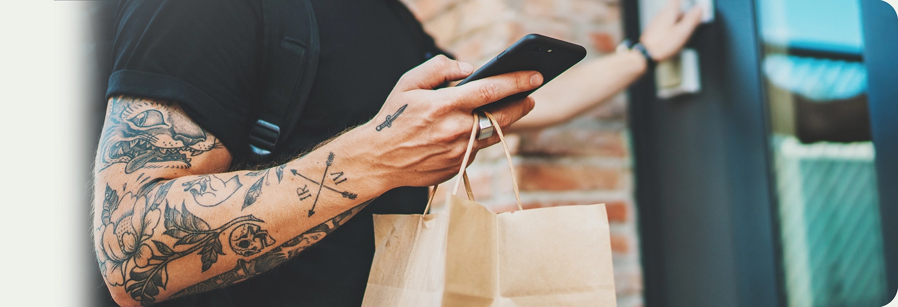 Courier delivering food service at home